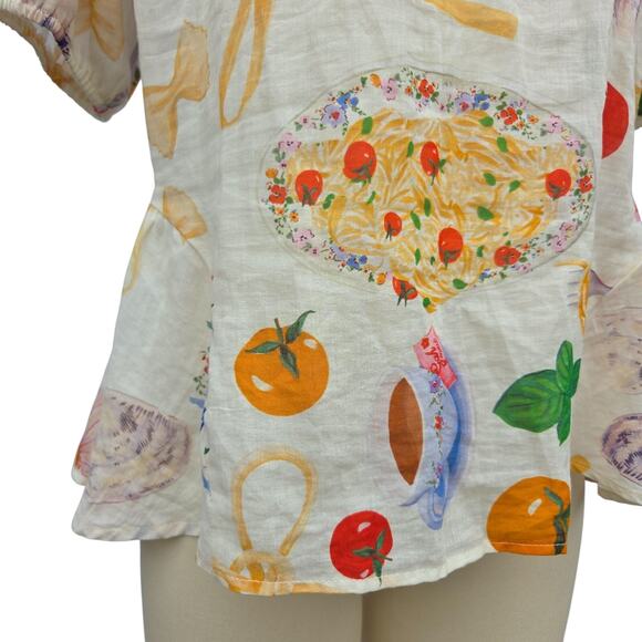 Lisa Says Gah Petra Buon Appetito Tie Back Top Blouse Size M Italian Food Print - Picture 6 of 11